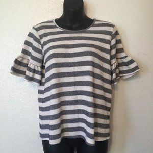 Pleione Stripe Sweater Ruffle Sleeve